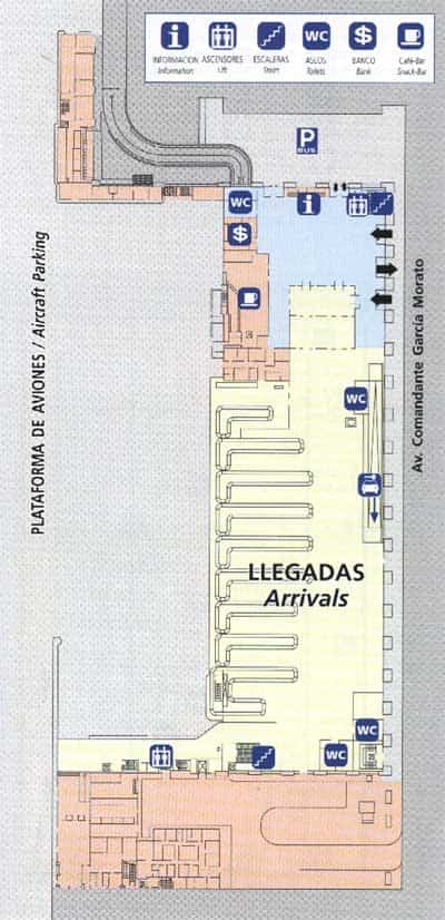 mapa del terminal de llegadas de malaga aeropuerto