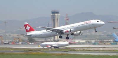 swiss airline plane taking off malaga airport