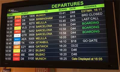 Information about departures from the airport
