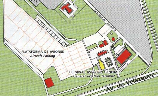 mapa del terminal de aviacion general en el aeropuerto de Malaga