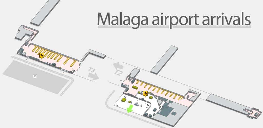 Mapa de llegadas del aeropuerto de Málagap